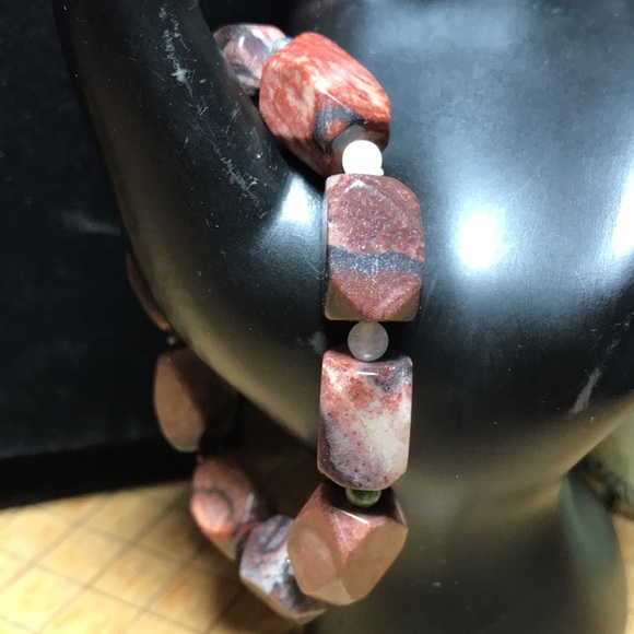 Semiprecious Mix Stone Bracelet 7”L Elastic Jasper w Lapis Lazuli Onyx Opal Etc. - Picture 4 of 8